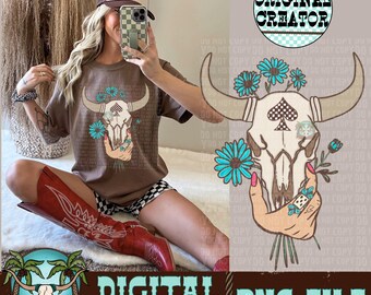 Cráneo de toro occidental PNG, diseño de camiseta bohemia (descarga digital)