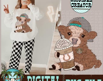 Baby Highland Cow Iced Coffee PNG | Transparent Background (Instant Download)