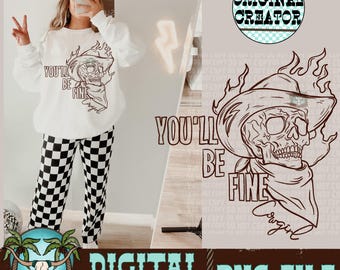 Western Skull PNG, Flames, Cowboy Cowgirl Design (Digital Download)
