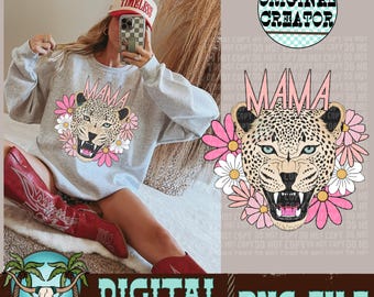 Mama Leopard Daisies PNG | Sublimation Design (Instant Download)