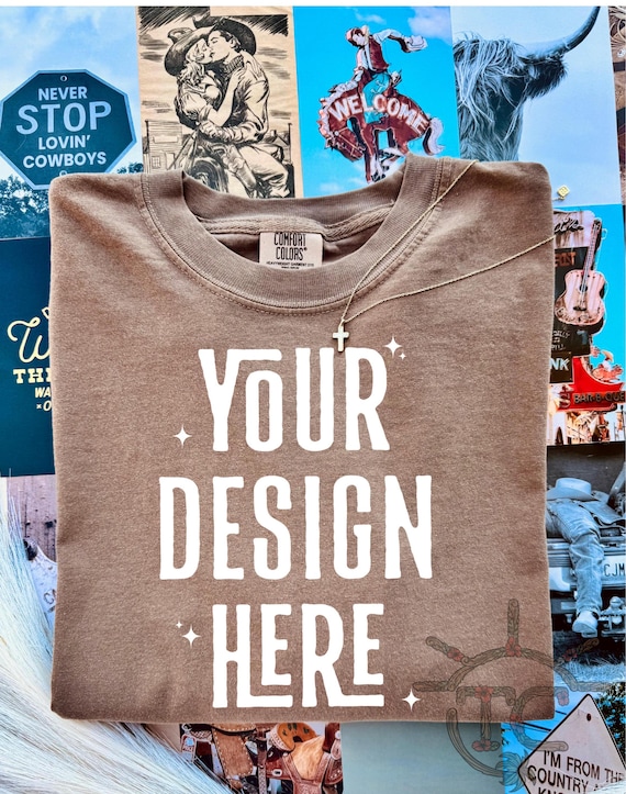 Comfort Colors 1717 Espresso T-Shirt Mockup, Western Flatlay (JPG)