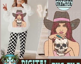 Calavera vaquera PNG, diseño de camiseta vaquera (descarga digital)