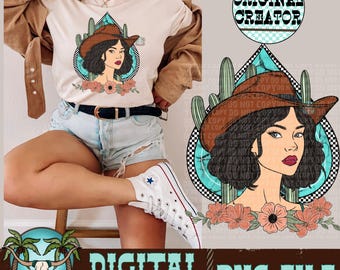 Cowgirl brune PNG | Sublimation artistique occidentale (téléchargement numérique)