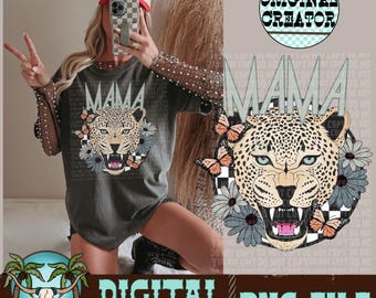 Mama Leopard Daisies PNG | Sublimation Design (Instant Download)