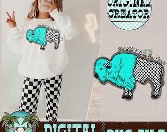 Buffle de cow-girl turquoise PNG, conception de chemise western (téléchargement numérique)