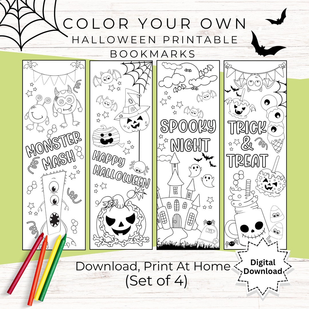 4 Printable Color Your Own Halloween Bookmarks Cute Etsy