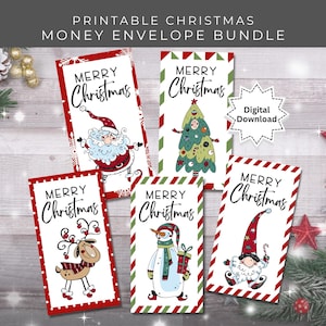 Printable Christmas Money Envelope Bundle | Set of 5 Fun Xmas Designs | Cash Gift Envelope | Instant PDF Download