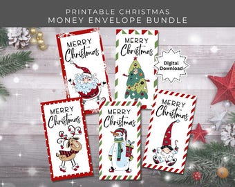 Printable Christmas Money Envelope Bundle | Set of 5 Fun Xmas Designs | Cash Gift Envelope | Instant PDF Download