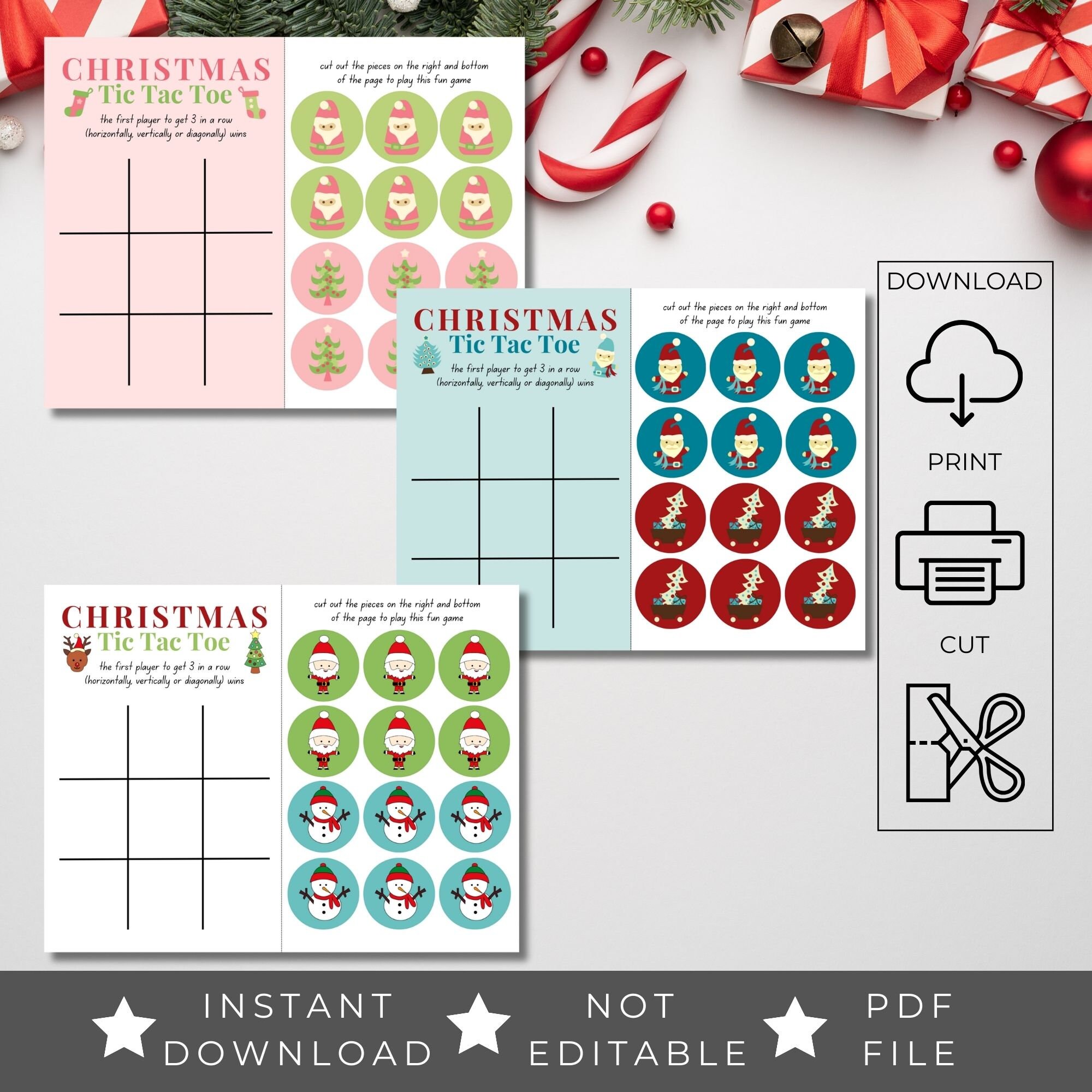 Printable Christmas Tic Tac Toe Games | Set of 3 Designs | Kids ...