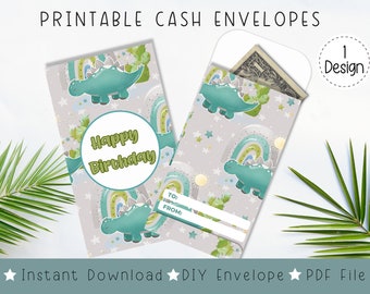 Printable Birthday Money Envelope | Dinosaur theme | Cash gift envelope | Instant Download PDF