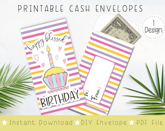 Printable Birthday Money Envelope | Cupcake and Stripes | Cash Gift Envelope | Instant Download PDF | For Girls