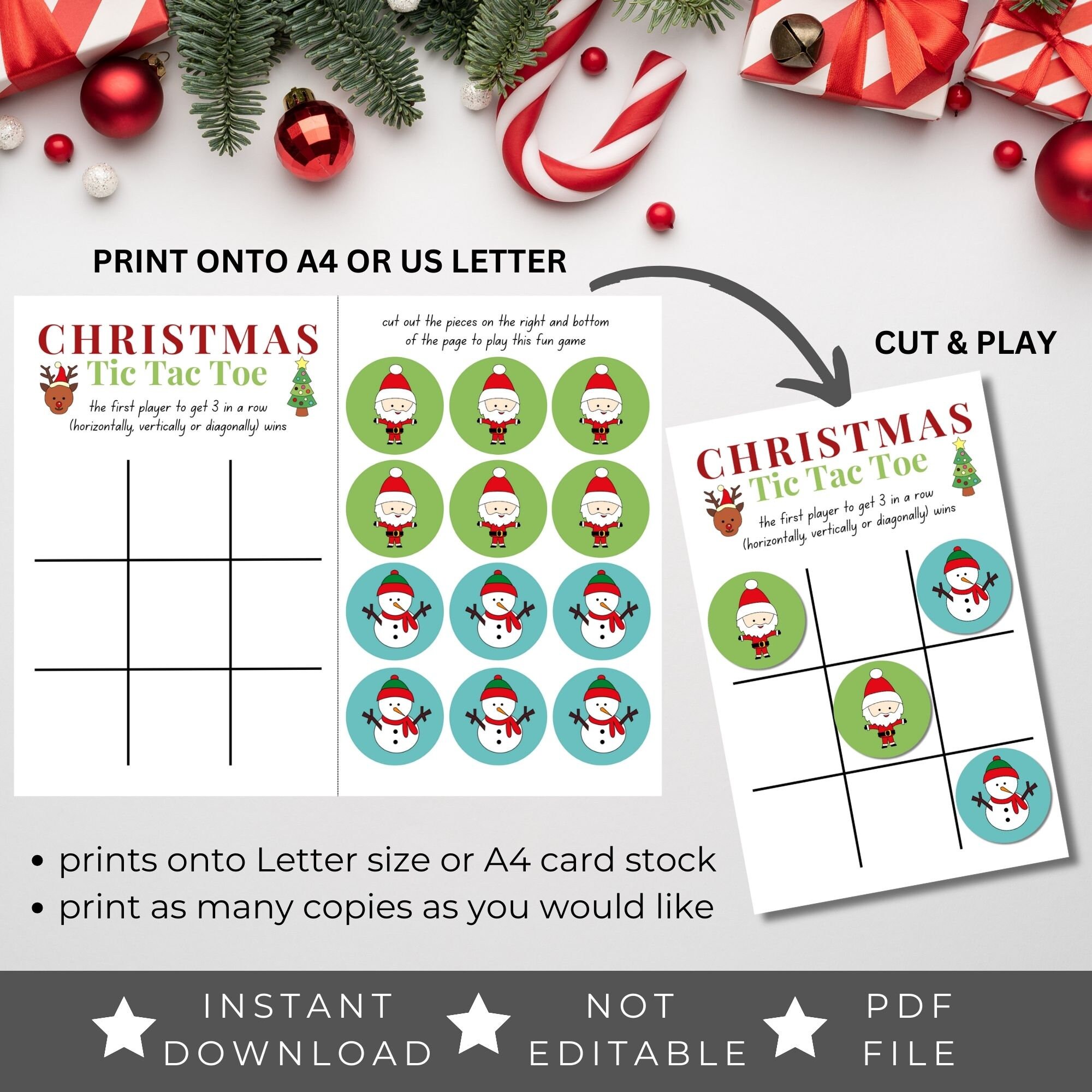 Printable Christmas Tic Tac Toe Games | Set of 3 Designs | Kids ...