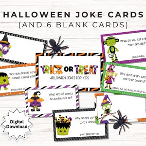 Printable Halloween Joke Cards for Kids | Funny Lunch Notes | Candy Free Trick or Treat | Digital Download