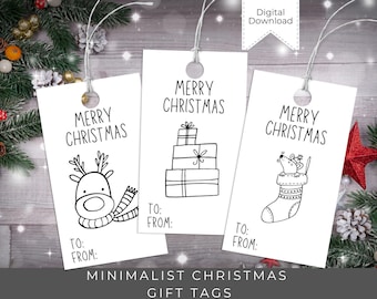 10 Printable Minimalist Christmas Gift Tags - Color Your Own Holiday Tags | Digital Download