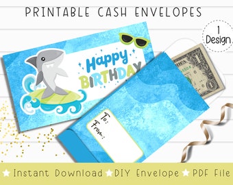 Printable Birthday Money Envelope | Shark Design | Cash Gift Envelope | Instant PDF Download