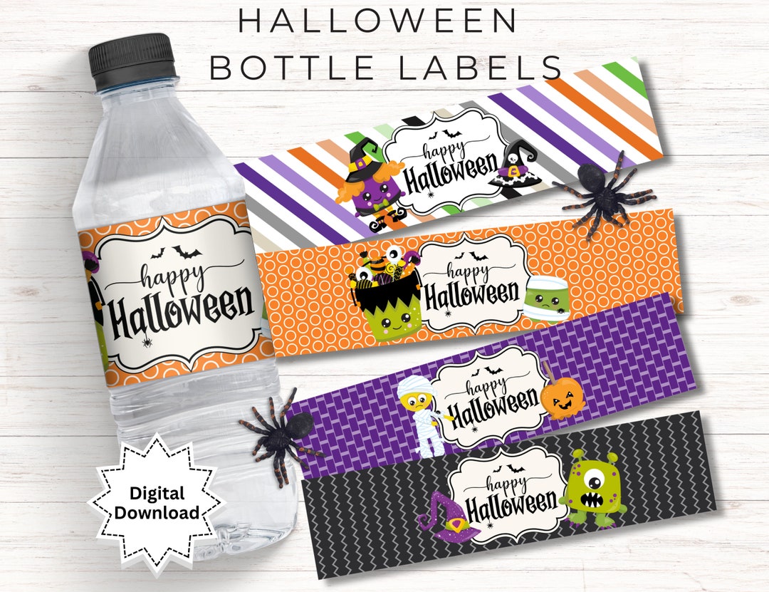 Printable Halloween Water Bottle Labels | Set of 4 | Cute Halloween ...