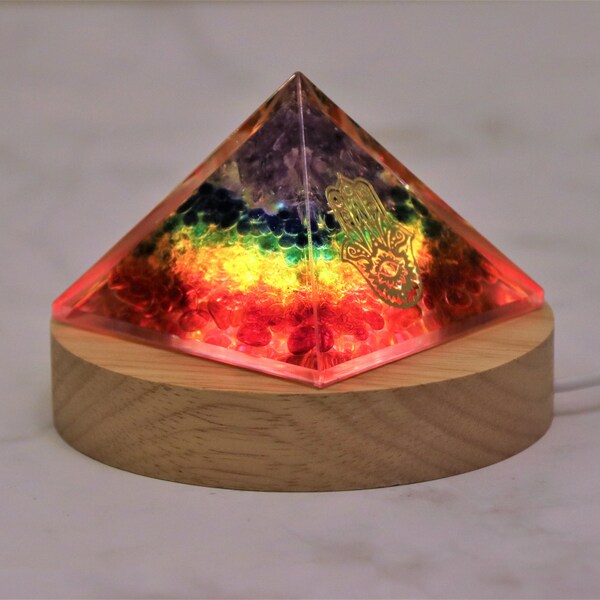 Pyramid night light,crystal lamp,resin wood pyramid lamp, epoxy resin lamp, resin lamp wood and resin,gift for him,gift for her,gift for mom