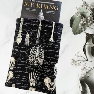 Book Sleeve Dark Academia, Skeleton Anatomy Booksleeve, Hardcover Book Protector, Paperback Book Sleeve, Kindle Sleeve, Skeletal Book Cover