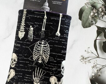 Book Sleeve Dark Academia, Skeleton Anatomy Booksleeve, Padded Book Protector, Hardback Paperback Book Sleeve, Kindle Sleeve, Book Cover