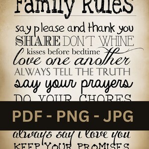 Family Rules Sign Easy Download Printable PDF