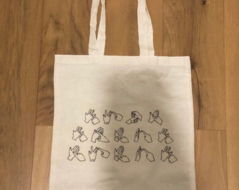 Personalised BSL Cotton Bag, British Sign Language, Tote Bag