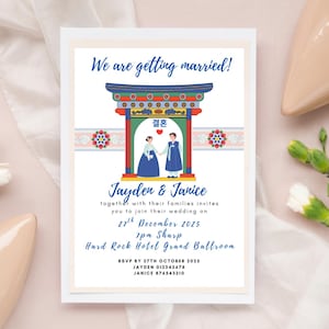 Editable Korean Wedding Invitation Printable–Hanbok Couple Digital Card–Traditional Dancheong Wedding Invite– Multicultural Wedding Card
