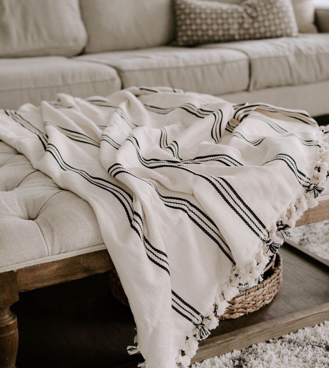 Organic Cotton Throw Blanket Boho Picnic Blanket Striped Etsy