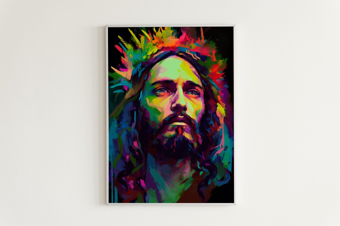 Jesus Jesus Wall Art Jesus Portrait Jesus With a Crown Pop Etsy