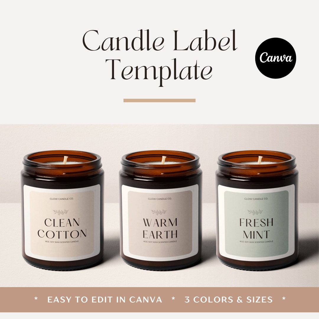 Candle Label Template for Canva, DIY Editable Candle Sticker, Modern ...