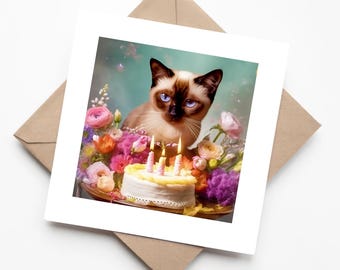 Cartes De Vœux - Beau Chat Siamois - Cartes Vierges Avec Enveloppes