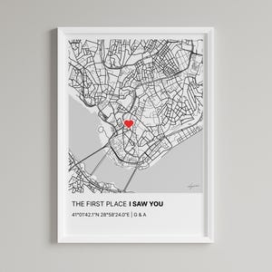 Der erste Ort, an dem ich dich sah, personalisiertes Geschenk, Koordinaten Druck, Geschenk für Paare, Verlobungsgeschenk, wo wir uns trafen Karte, unser erstes Date Karte Druck