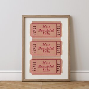Ticket It's A Beautiful Life, trendy afdrukbare muurkunst, esthetische kunstprint, barwagenprint, trendy retro muurkunst, motiverende print