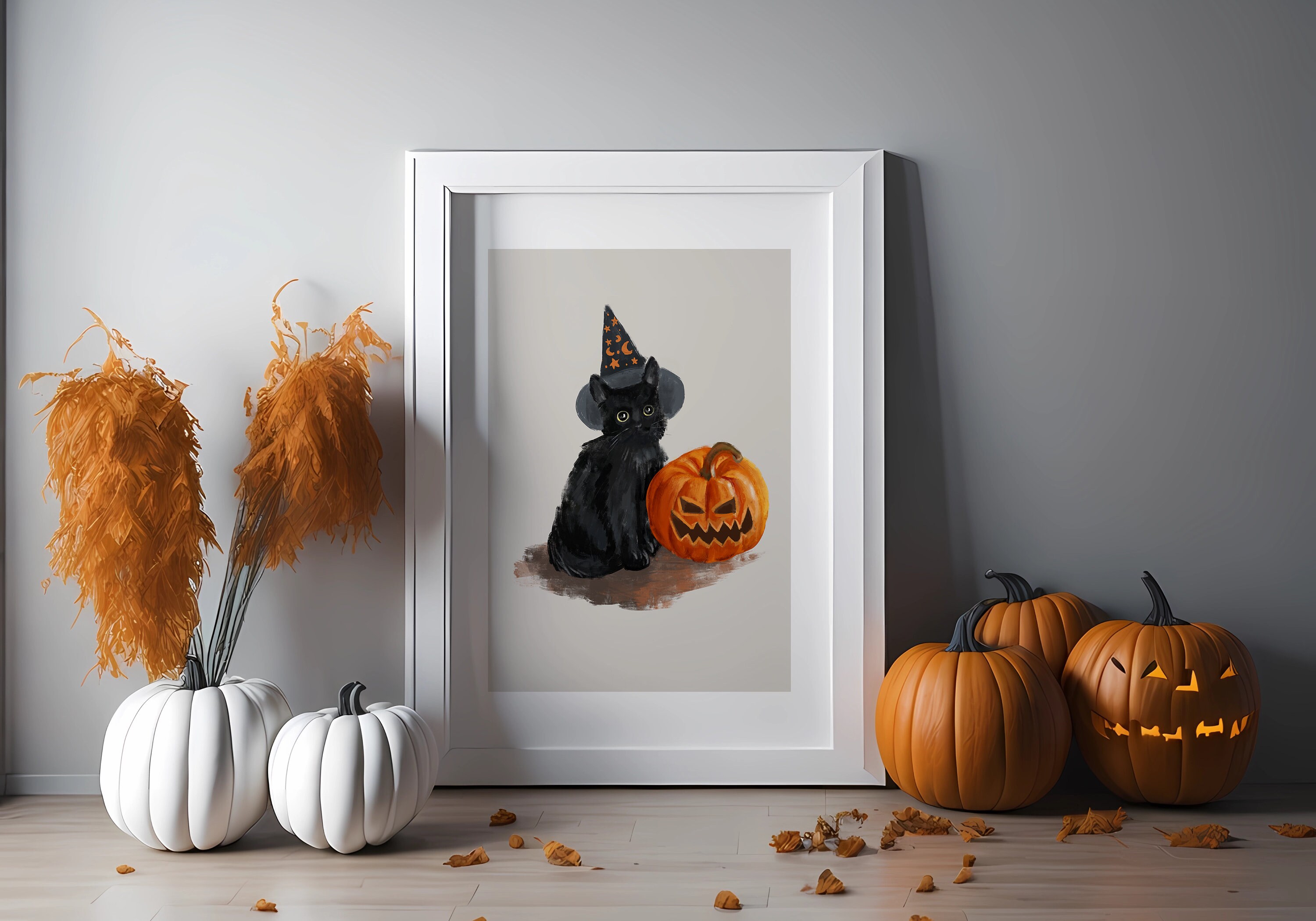 Vintage Halloween Print: Black Cat & Pumpkin Poster (digital Download ...