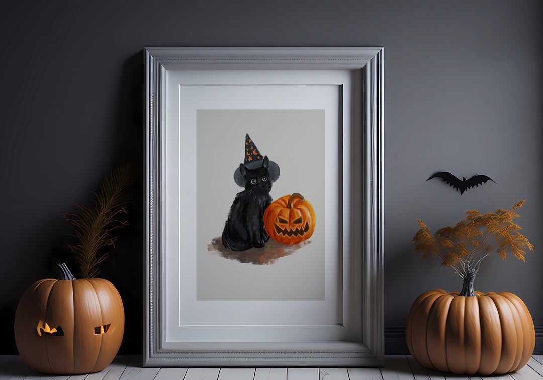 Vintage Halloween Print: Black Cat & Pumpkin Poster (digital Download ...