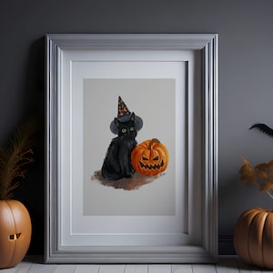 Vintage Halloween Print: Black Cat & Pumpkin Poster (Digital Download)