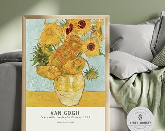 Van Gogh Print | Vase With Twelve Sunflowers 1888, Van Gogh Poster, Museum Exhibition Poster, Van Gogh Paintings, Museum Wall Art