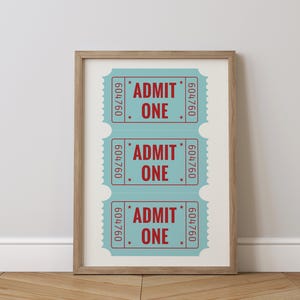 Admit One Ticket Print, Bar Cart Print, Trendy Retro Wall Art, Game Room Wall Art, Home Theater Decor, Vintage Movie Ticket Printable