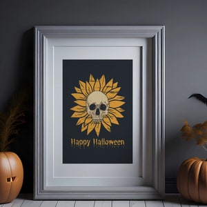Skeleton Sunflower Halloween Art Print: Dark Academia Decor (Digital Download)
