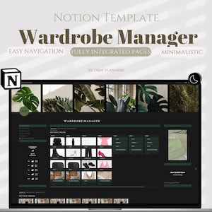 Notion Template Wardrobe Manager, Notion Outfit Planner, Wardrobe Manager Notion Dashboard, Outfit Plan, Aesthetic Notion Digital Planner