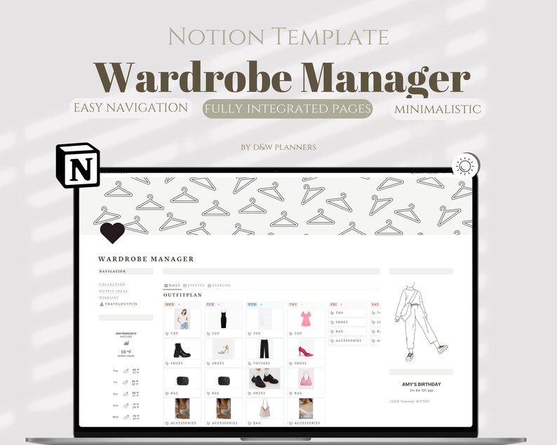 Notion Template Wardrobe Manager Notion Outfit Planner Wardrobe