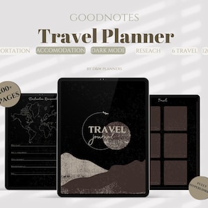 Travel Planner Dark Mode For Goodnotes, Trip Planner,Travel Journal,Travel Dairy,Travel Itinerary,Vacation Planner,Holiday Journal For Ipad