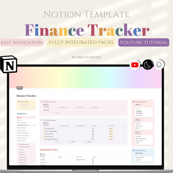 Notion Template Personal Finance Tracker Budget Tracker, Income and Expense Tracker Notion Template,Notion Finance Tracker,Financial Planner