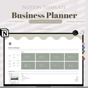 Notion Business Planner Template, Notion Template Business, Business Management, Social Media Calendar, Marketing Planner, Costomizable