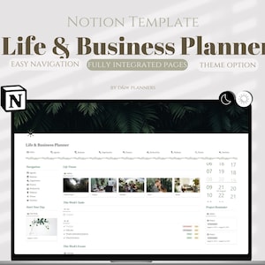 Notion Life and Business Planner, Notion Template Life Planner, Notion Template Business Planner, All in One Planner, Notion Template Green