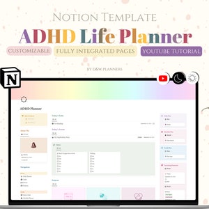 Modelo de noção Planejador de vida para TDAH, painel de noção, planejador de vida para adultos com TDAH, modelos de noção de TDAH, planejador de foco, planejador neurodivergente