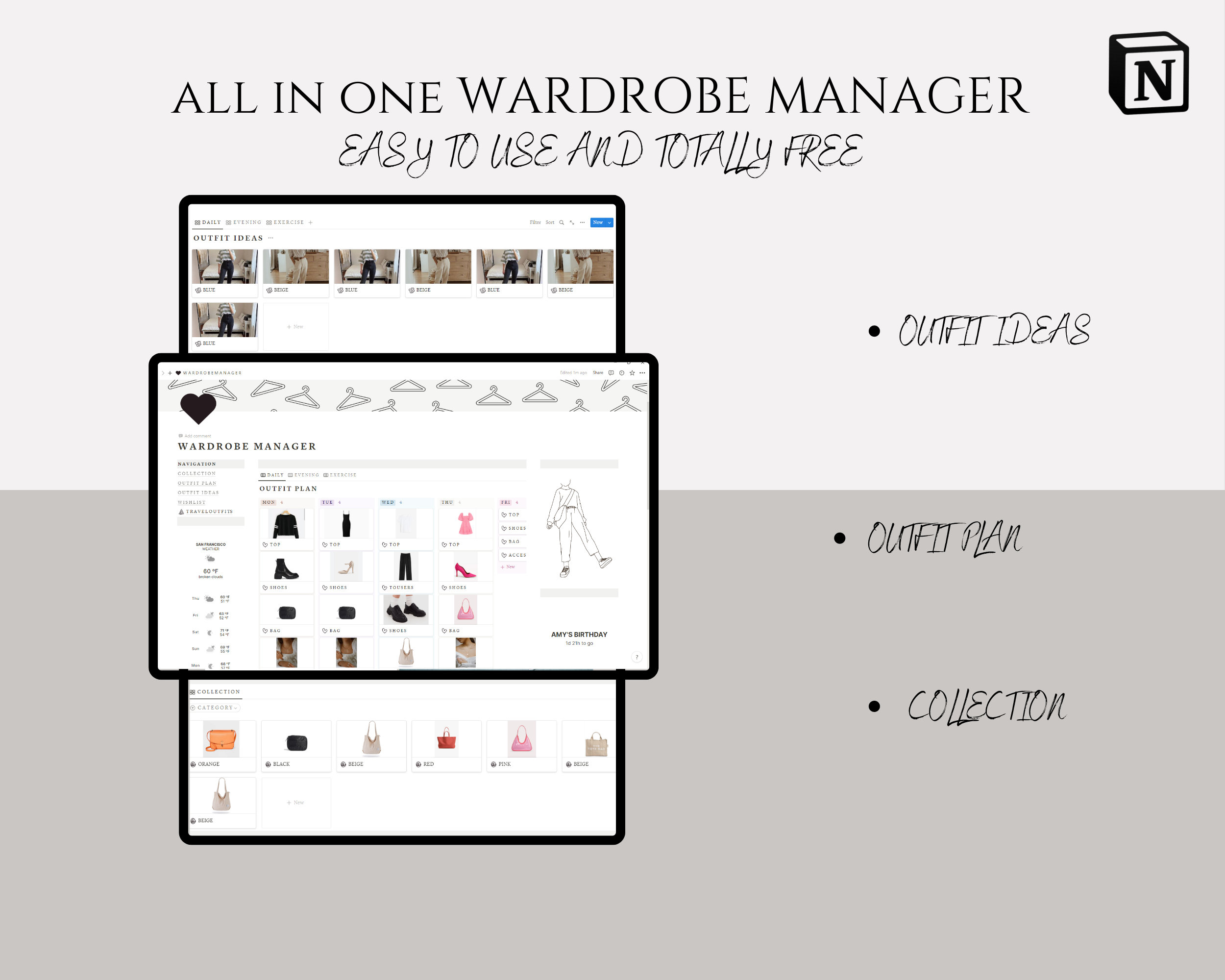 Notion Template Wardrobe Manager Notion Outfit Planner Etsy