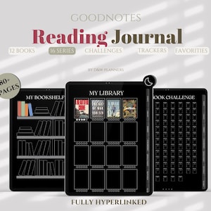Diario di lettura digitale per Goodnotes, Pianificatore di lettura digitale Modalità oscura, Pianificatore digitale di lettura, Tracker di libri, Tracker di lettura, Registro di libri
