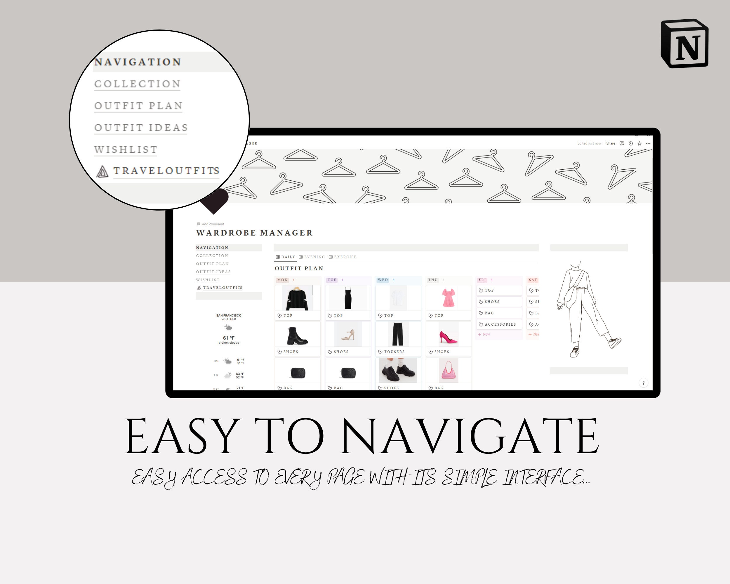 Notion Template Wardrobe Manager Notion Outfit Planner Etsy