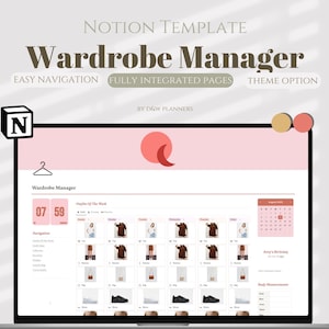 Notion Template Wardrobe Manager, Notion Outfit Planner, Wardrobe Manager Notion Dashboard, Outfit Plan, Aesthetic Notion Digital Planner