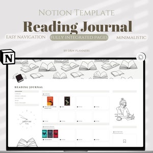Modello nozione di diario di lettura digitale, dashboard nozione pianificatore di lettura, nozione estetica, tracker libro, tracker lettura nozione, registro libro